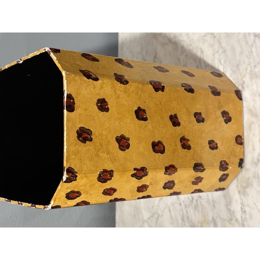 Vintage Don Andres Fair Acres Canton MA Jaguar Leopard Hand Painted Trash Can - Picture 2 of 9